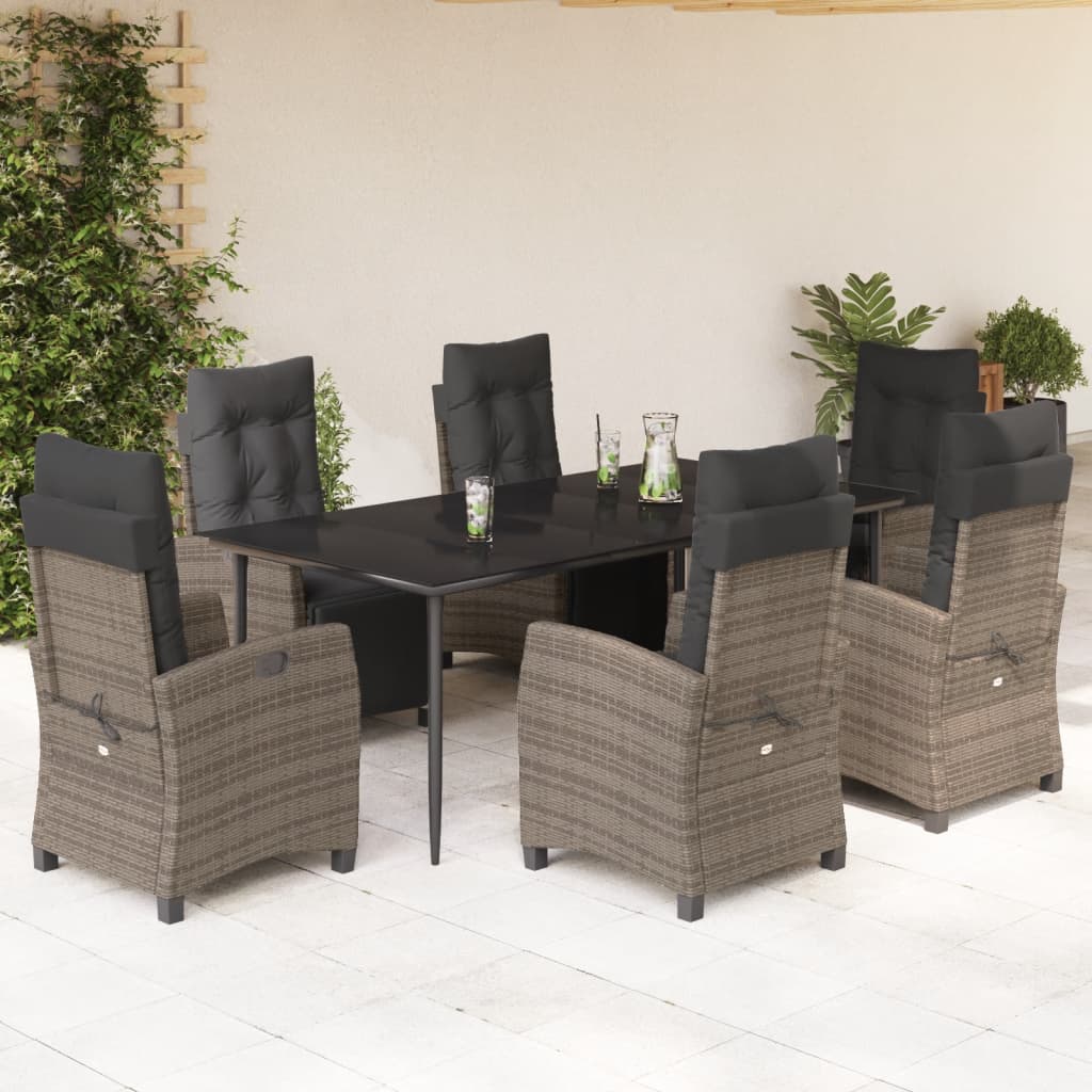 7-tlg. Garten-Essgruppe mit Kissen Grau Poly Rattan